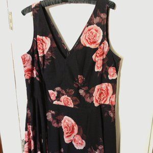 Black rose print georgette dress